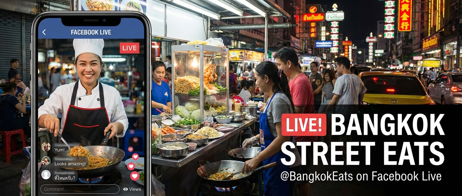 飲食店がFacebook Live配信を行うイメージ